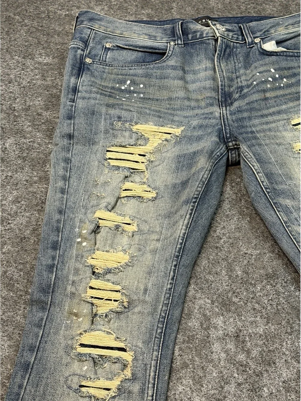 PacSun Stacked Skinny Jeans Mens 32x30 Distressed Ripped Patched Paint Splatter